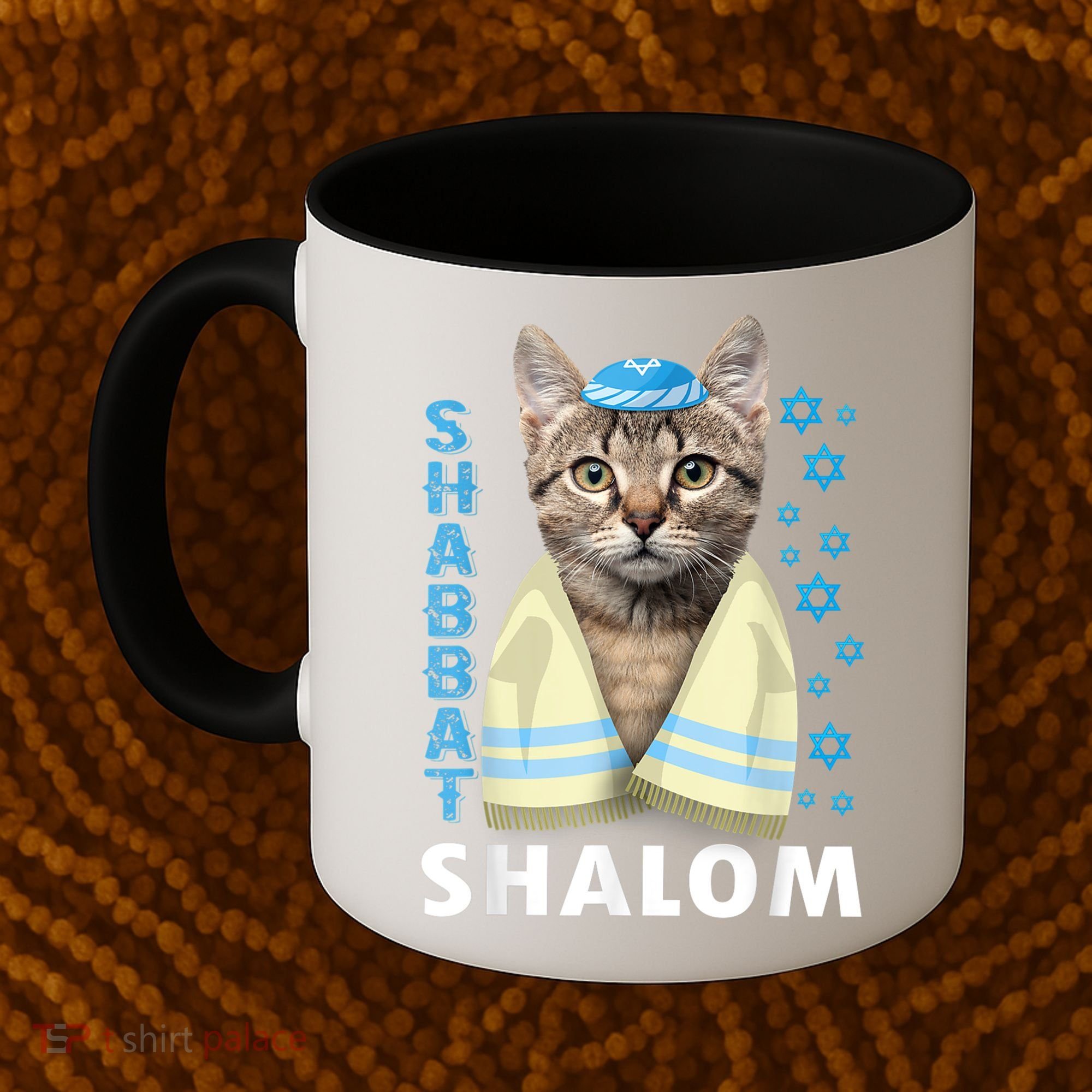 Funny Jewish Shabbat Shalom Cute Cat With Kippah Coffee Mug