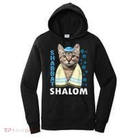 Funny Jewish Shabbat Shalom Cute Cat With Kippah Women's Hoodie thumb 0