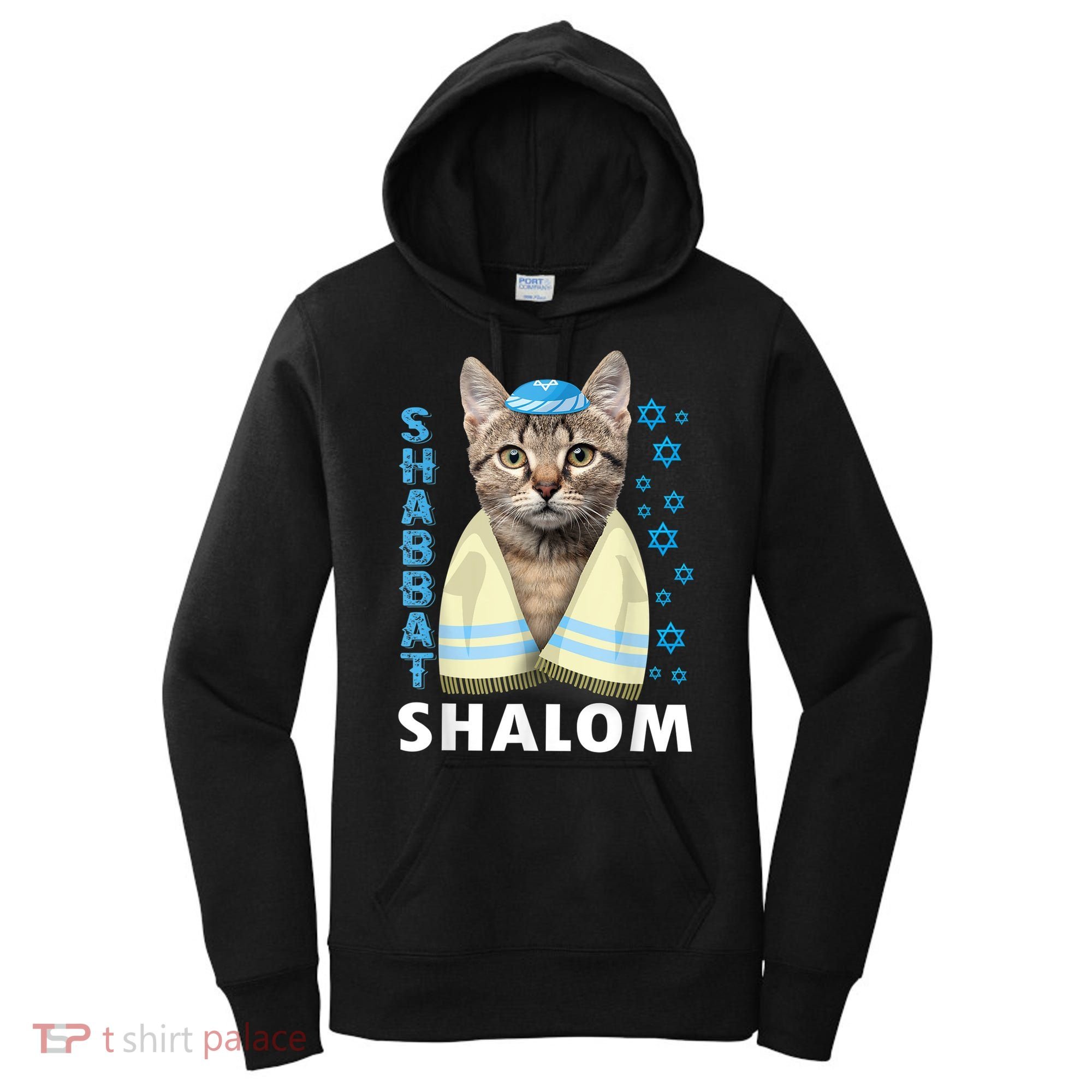 Funny Jewish Shabbat Shalom Cute Cat With Kippah Women's Hoodie