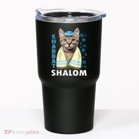 Funny Jewish Shabbat Shalom Cute Cat With Kippah Tumbler thumb 0