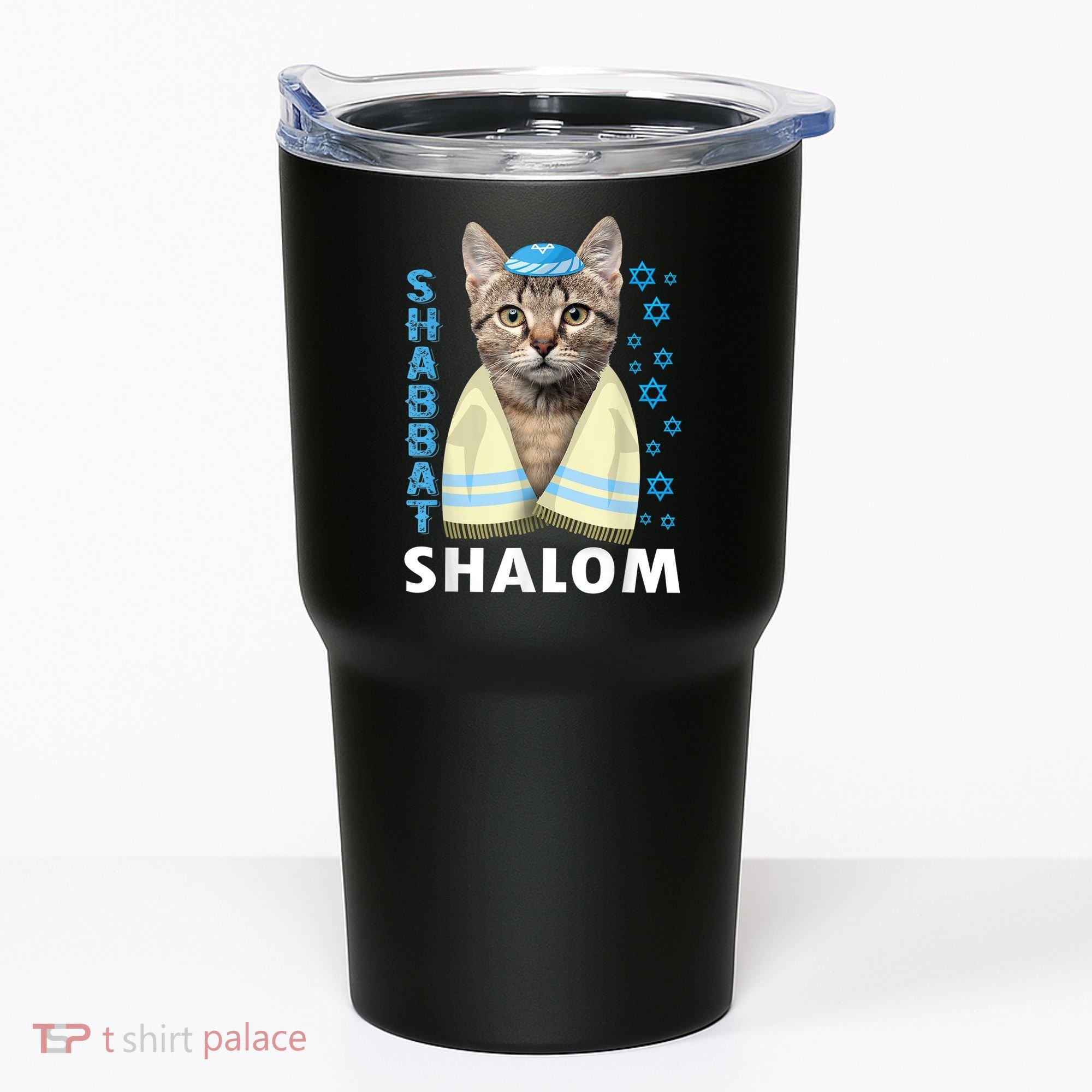 Funny Jewish Shabbat Shalom Cute Cat With Kippah Tumbler