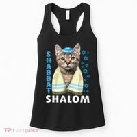 Funny Jewish Shabbat Shalom Cute Cat With Kippah Women's Tank Top thumb 0