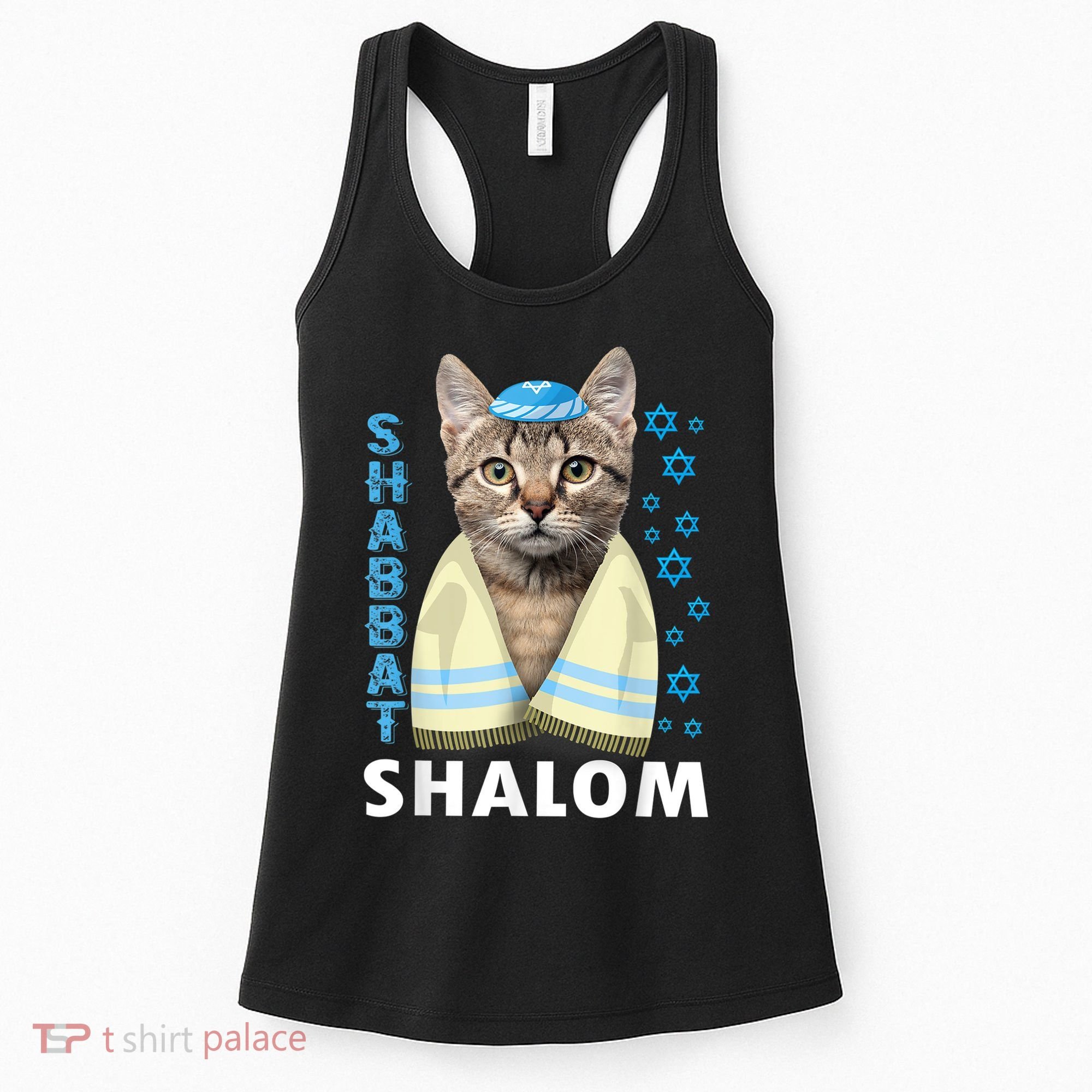 Funny Jewish Shabbat Shalom Cute Cat With Kippah Women's Tank Top