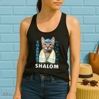 Funny Jewish Shabbat Shalom Cute Cat With Kippah Women's Tank Top thumb 2