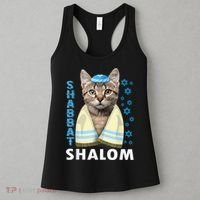 Funny Jewish Shabbat Shalom Cute Cat With Kippah Women's Tank Top thumb 3
