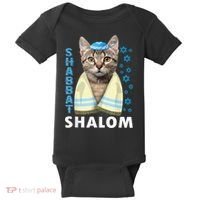 Funny Jewish Shabbat Shalom Cute Cat With Kippah Baby Bodysuit thumb 0