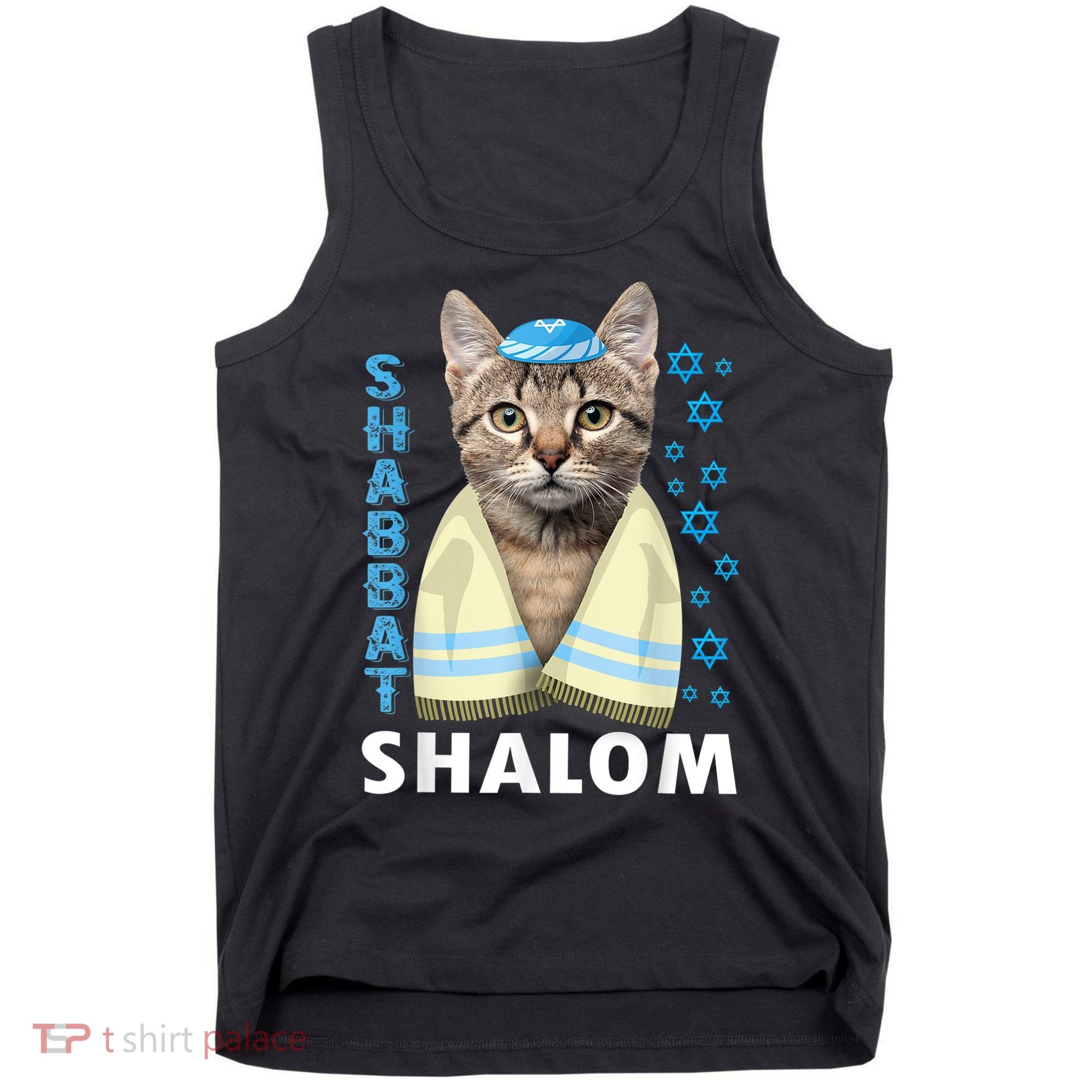 Funny Jewish Shabbat Shalom Cute Cat With Kippah Tank Top