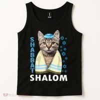 Funny Jewish Shabbat Shalom Cute Cat With Kippah Tank Top thumb 2
