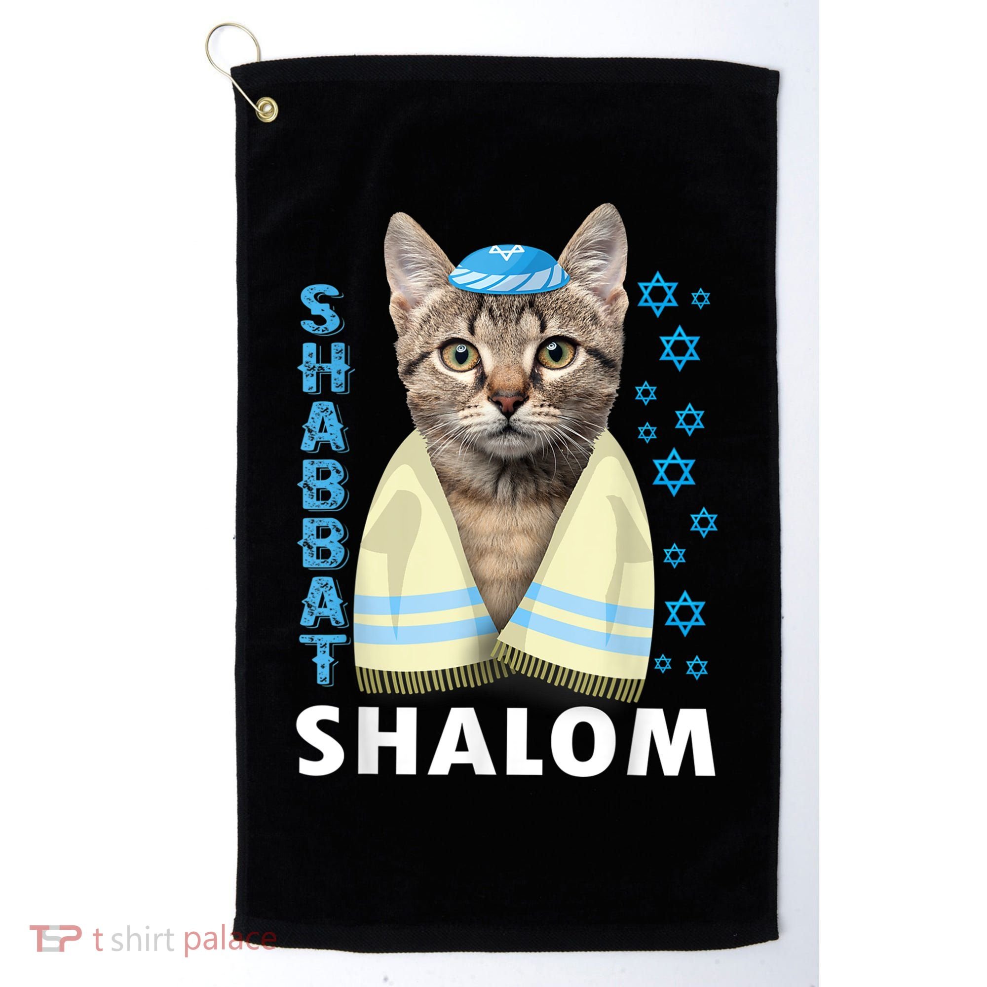 Funny Jewish Shabbat Shalom Cute Cat With Kippah Golf Towel
