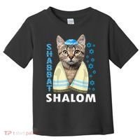 Funny Jewish Shabbat Shalom Cute Cat With Kippah Toddler T-Shirt thumb 0
