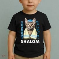 Funny Jewish Shabbat Shalom Cute Cat With Kippah Toddler T-Shirt thumb 2