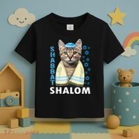 Funny Jewish Shabbat Shalom Cute Cat With Kippah Toddler T-Shirt thumb 3