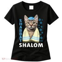 Funny Jewish Shabbat Shalom Cute Cat With Kippah Women's T-Shirt thumb 0
