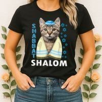 Funny Jewish Shabbat Shalom Cute Cat With Kippah Women's T-Shirt thumb 2