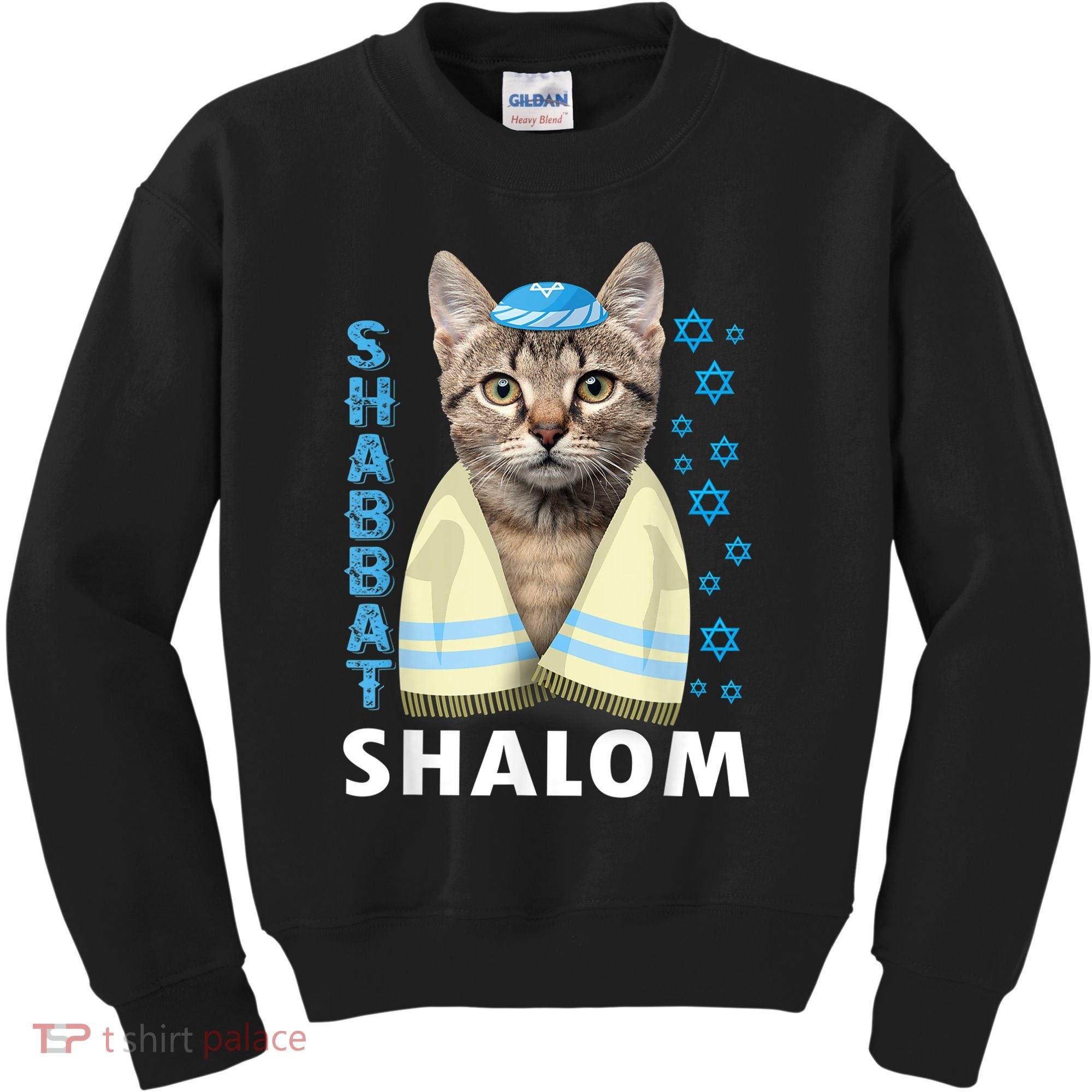 Funny Jewish Shabbat Shalom Cute Cat With Kippah Kids Sweatshirt