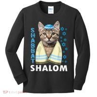 Funny Jewish Shabbat Shalom Cute Cat With Kippah Kids Long Sleeve Shirt thumb 0