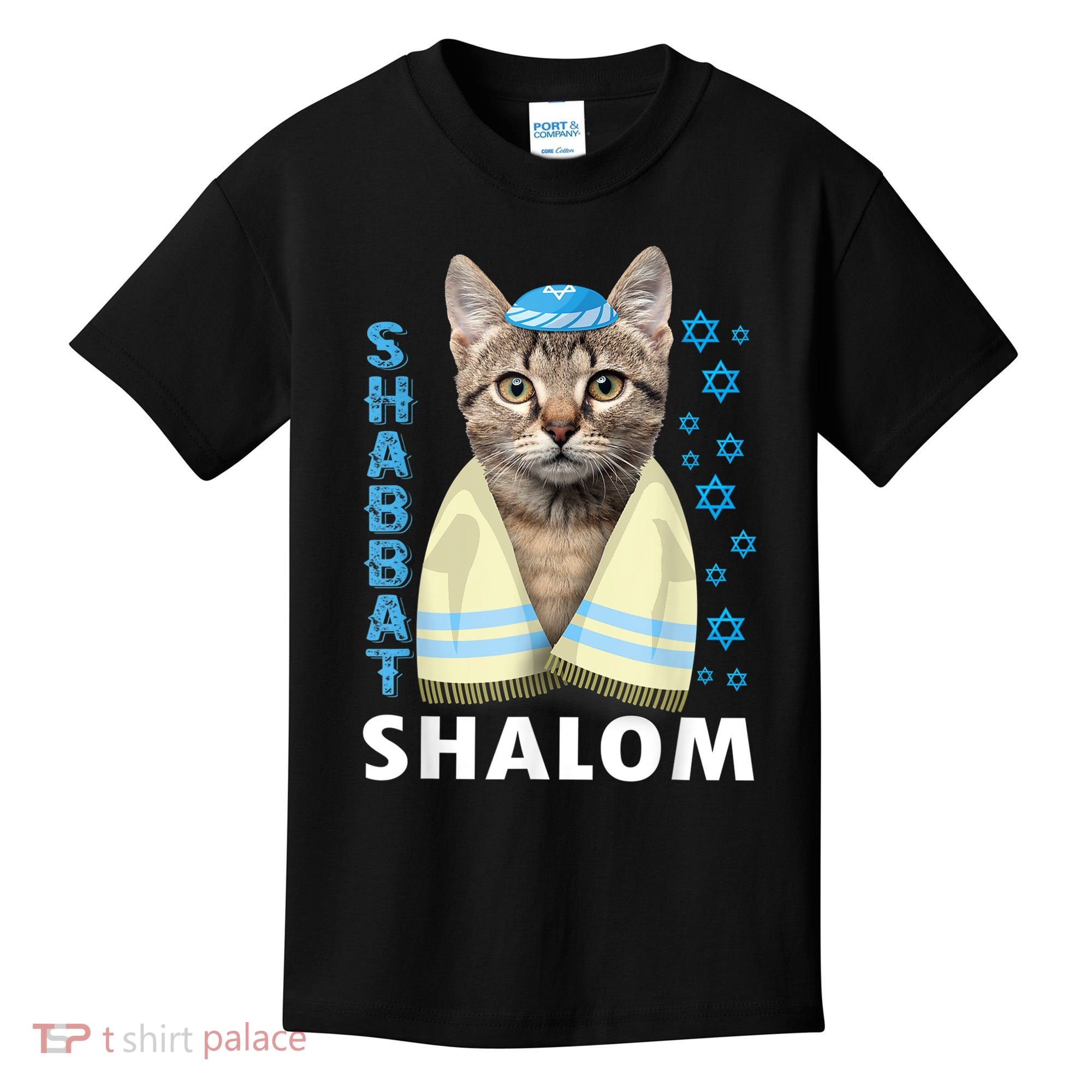 Funny Jewish Shabbat Shalom Cute Cat With Kippah Kids T-Shirt