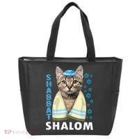 Funny Jewish Shabbat Shalom Cute Cat With Kippah Tote Bag thumb 0