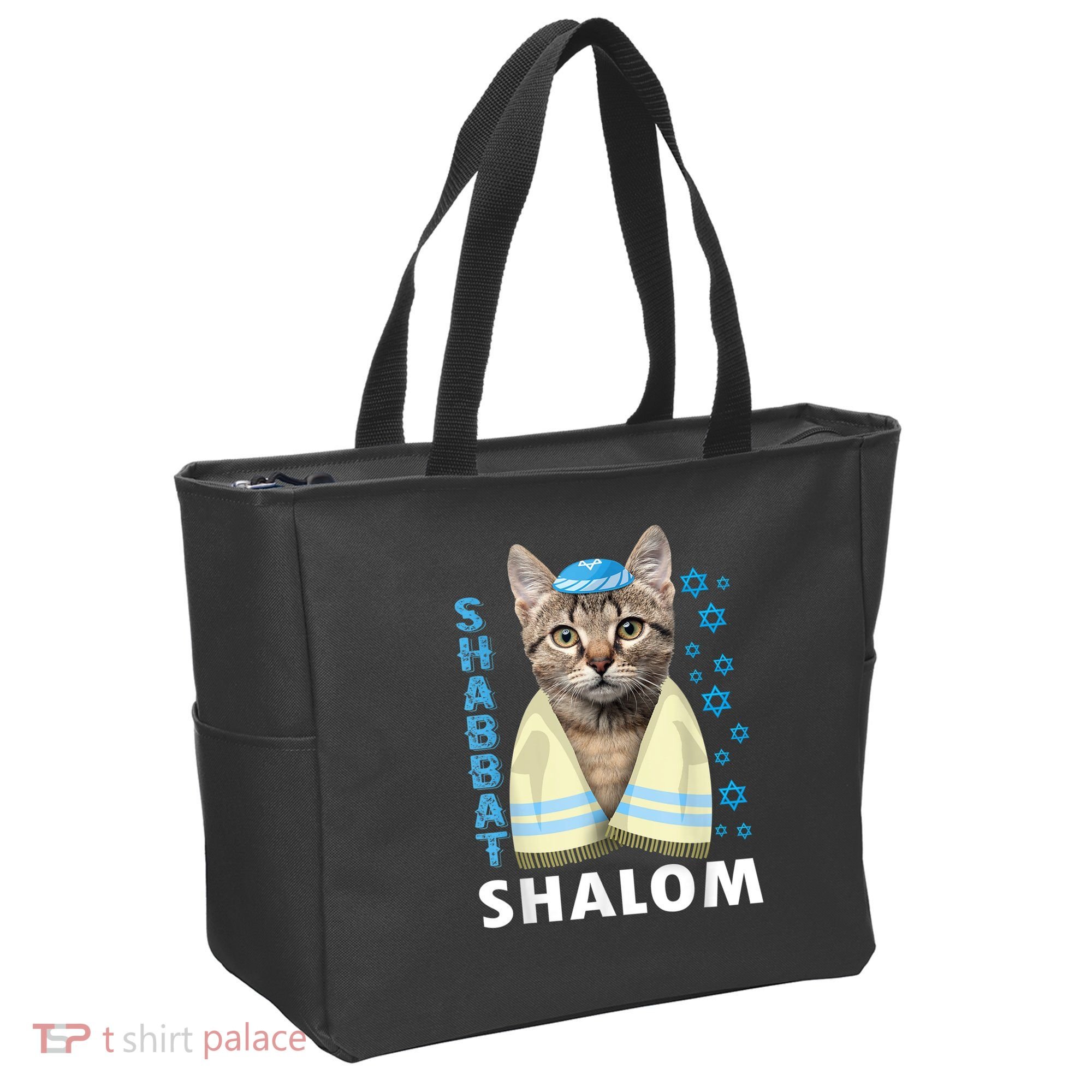 Funny Jewish Shabbat Shalom Cute Cat With Kippah Tote Bag