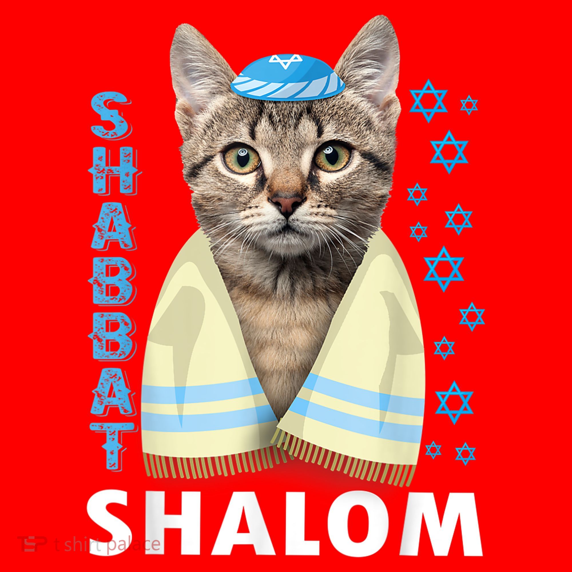 Funny Jewish Shabbat Shalom Cute Cat With Kippah Santa Hat
