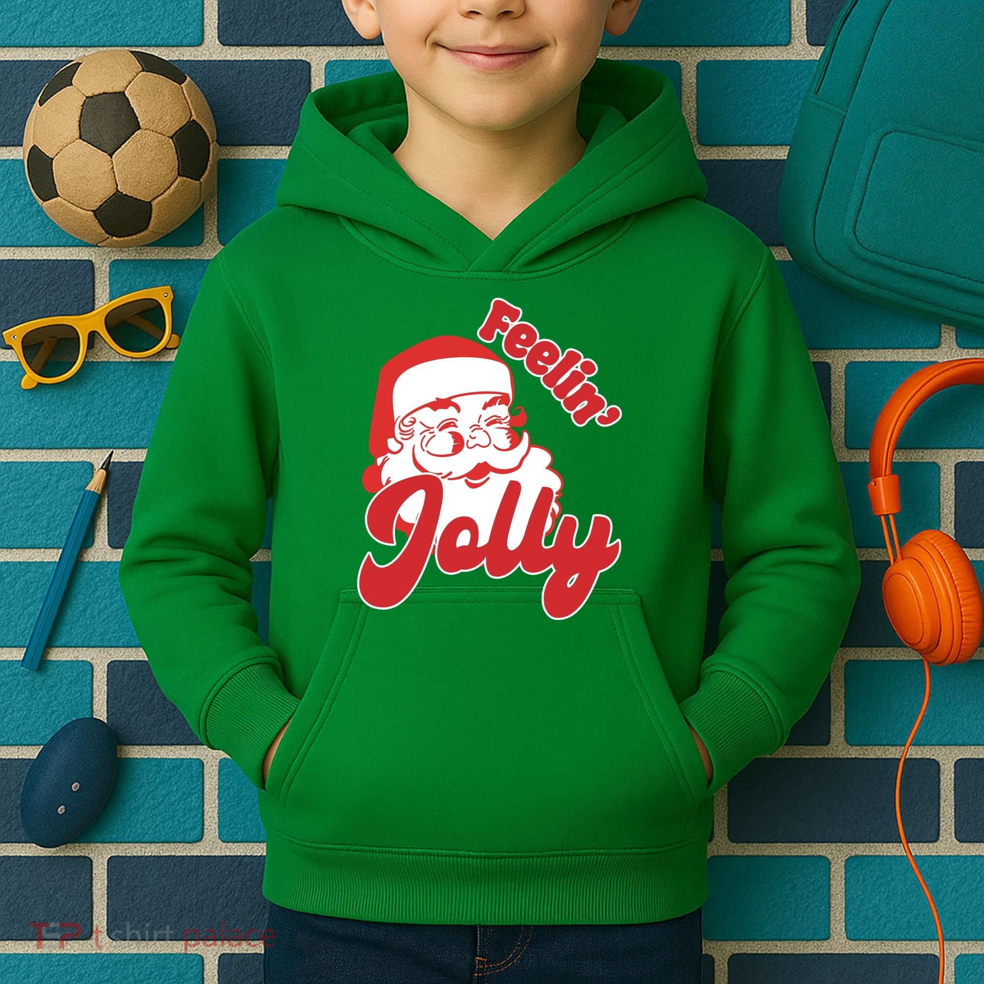 Feelin Jolly Santa Claus Christmas Holiday Kids Hoodie