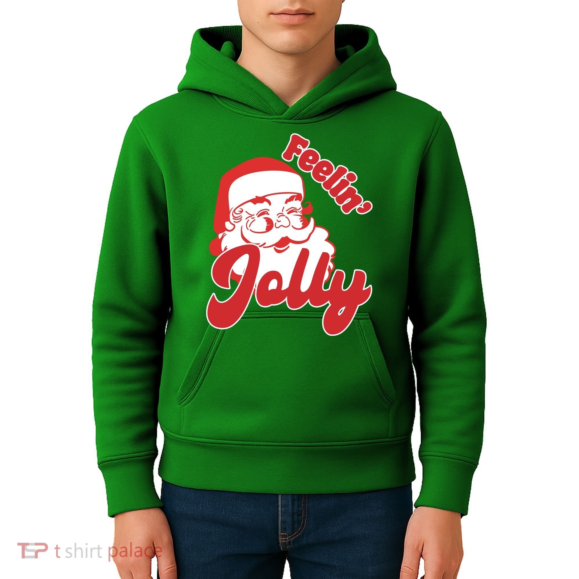 Feelin Jolly Santa Claus Christmas Holiday Kids Hoodie