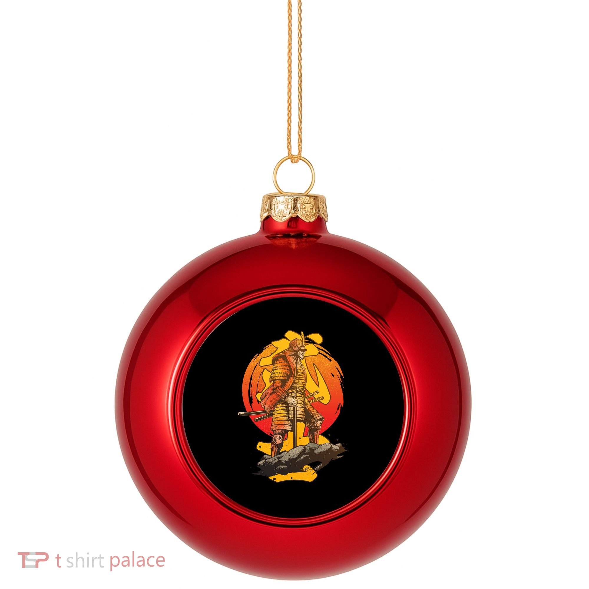 Firey Japanese Samurai Warrior Plastic Christmas Ball Ornament