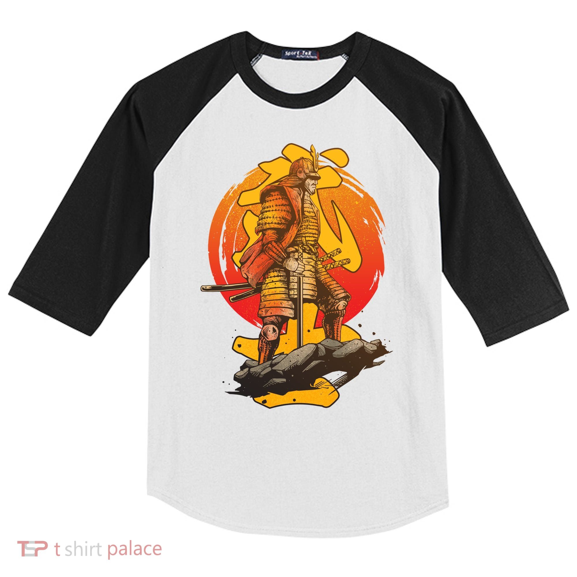 Firey Japanese Samurai Warrior Kids Colorblock Raglan Jersey