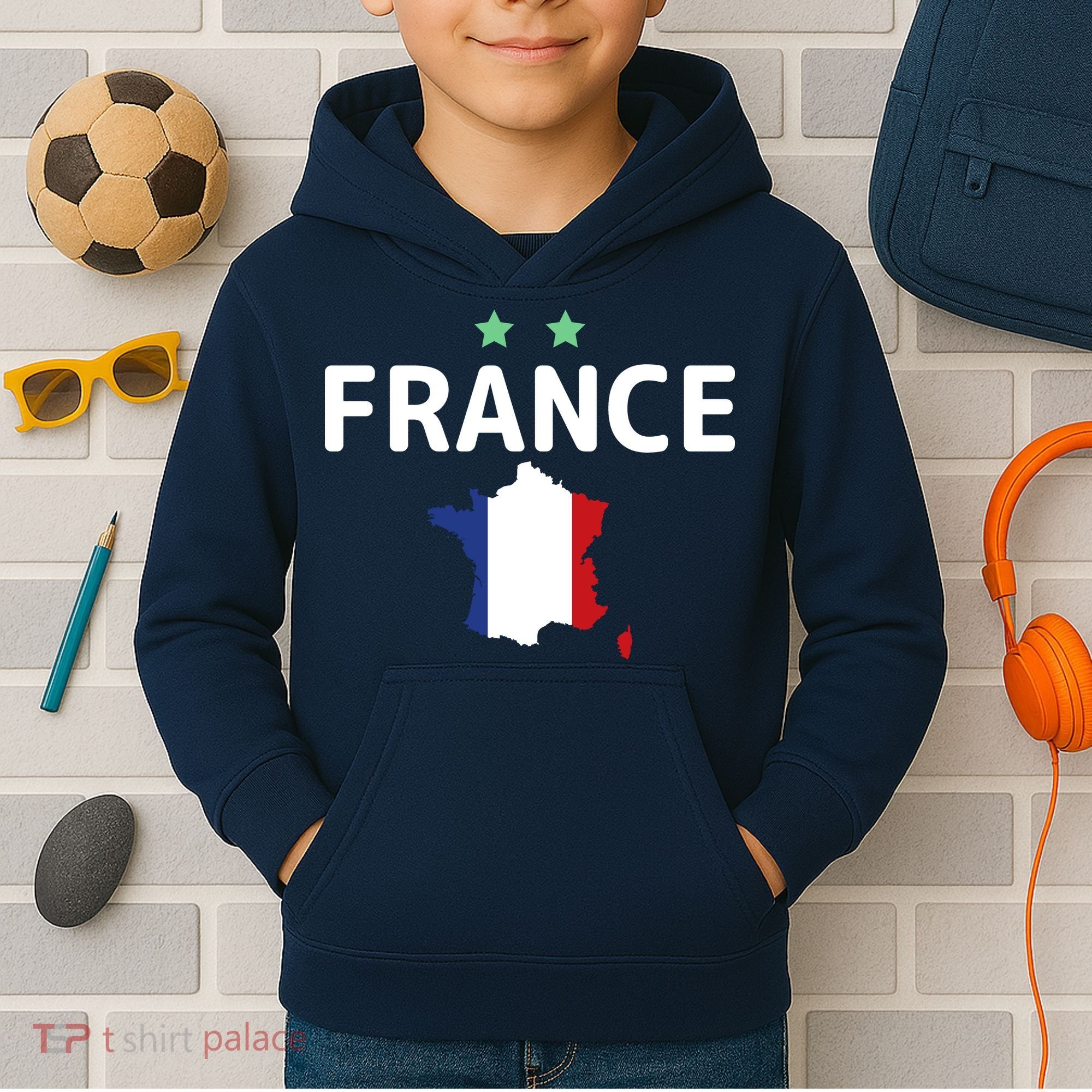 France Jersey Soccer Fan Map Flag Kids Hoodie
