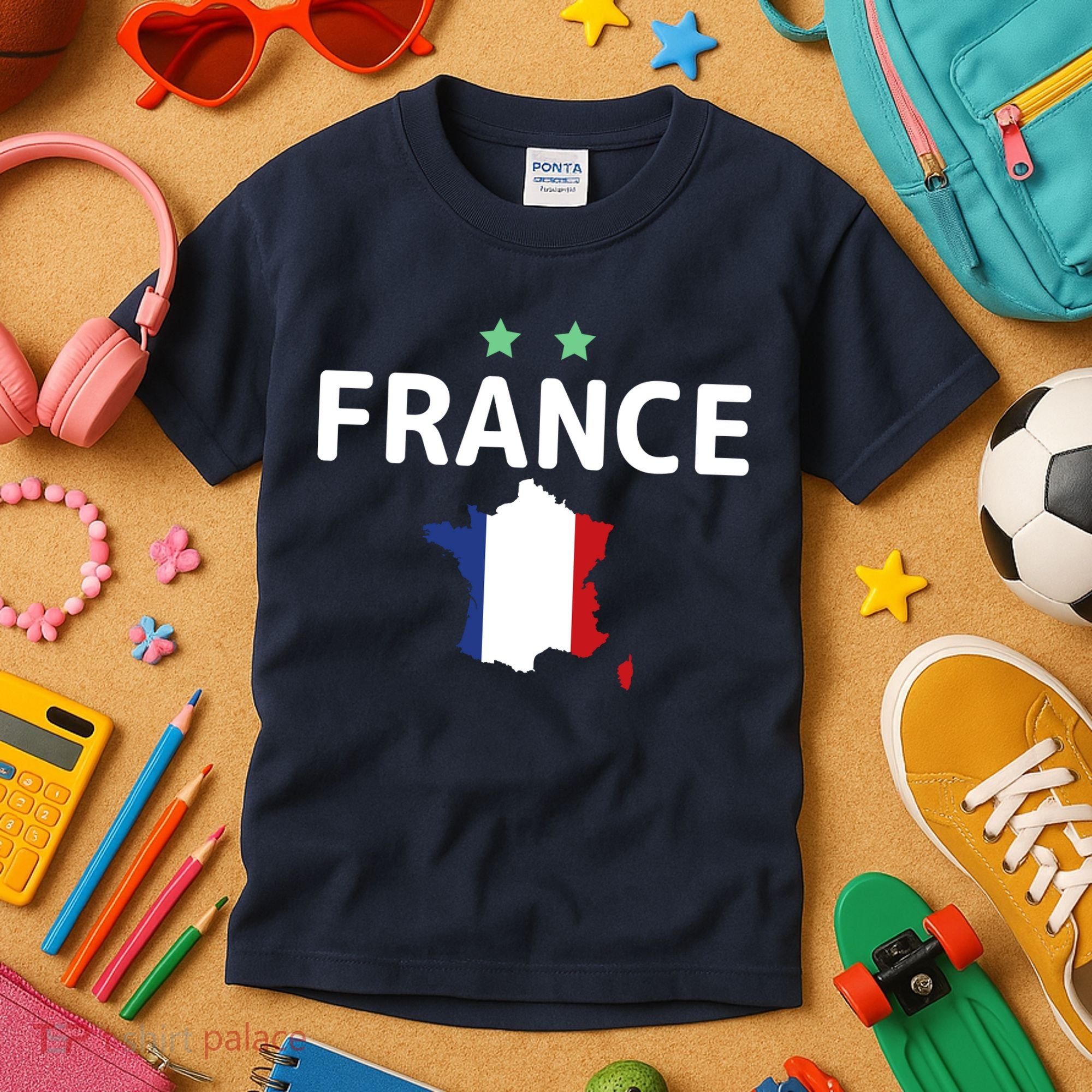 France Jersey Soccer Fan Map Flag Kids T-Shirt