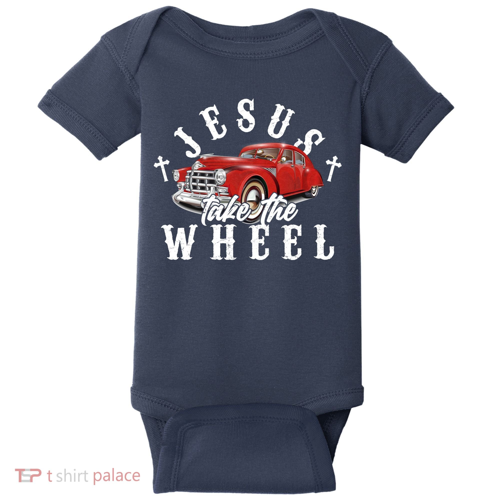 Funny Jesus Take The Wheel Classic Hot Rod Car Baby Bodysuit