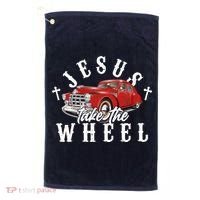 Funny Jesus Take The Wheel Classic Hot Rod Car Golf Towel thumb 0