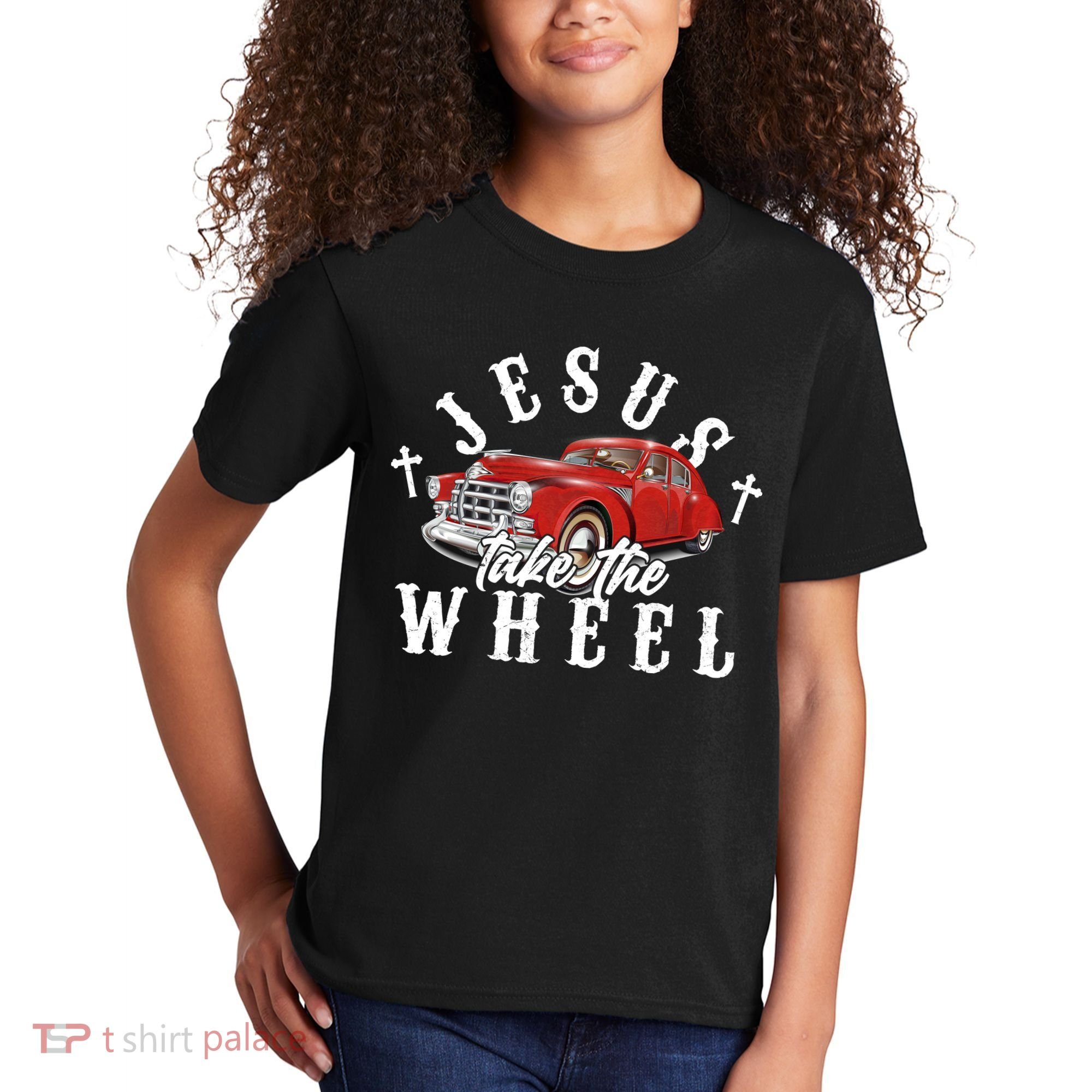 Funny Jesus Take The Wheel Classic Hot Rod Car Kids T-Shirt
