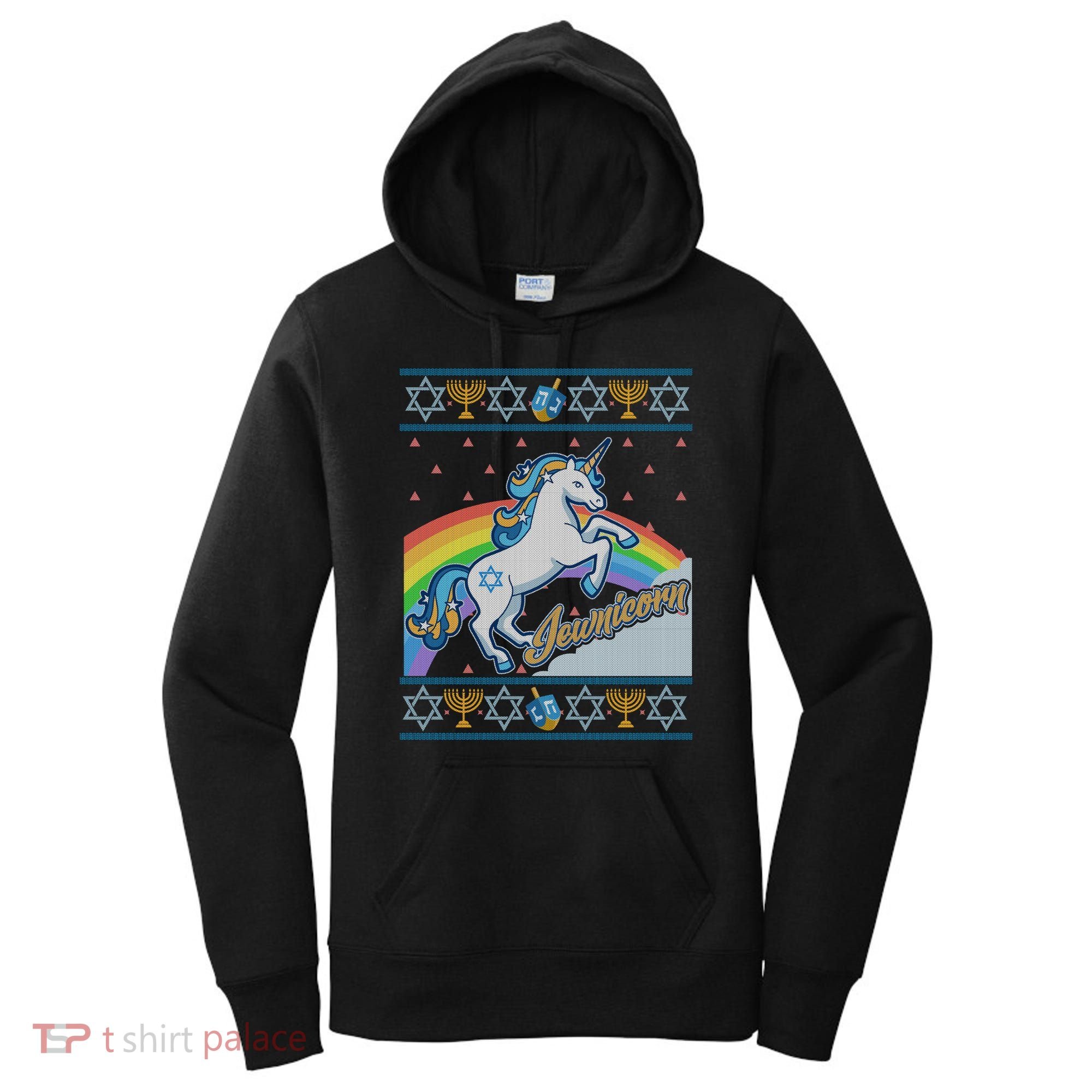 Funny Jewnicorn Unicorn Ugly Hanukkah Sweater Women's Hoodie