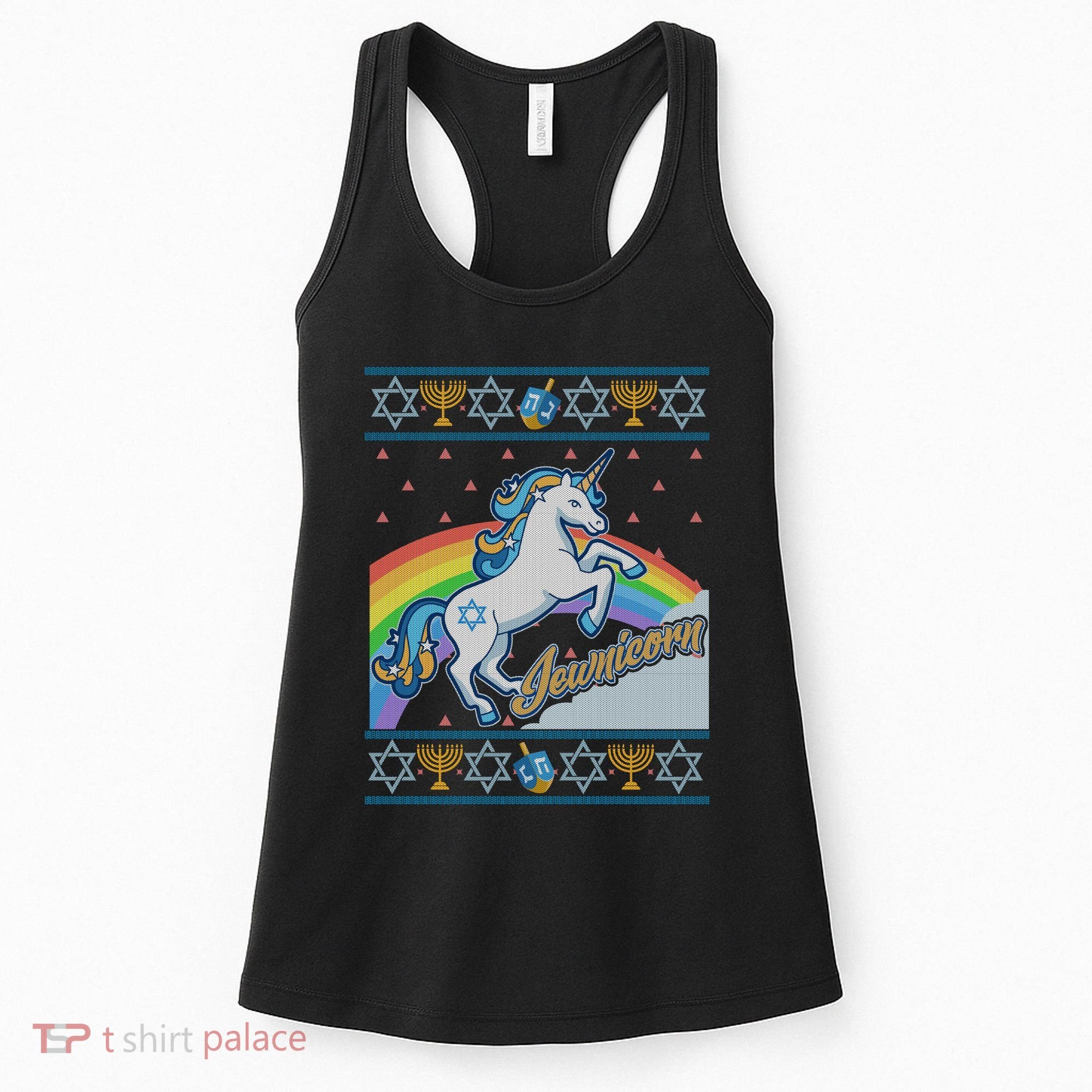 Funny Jewnicorn Unicorn Ugly Hanukkah Sweater Women's Tank Top