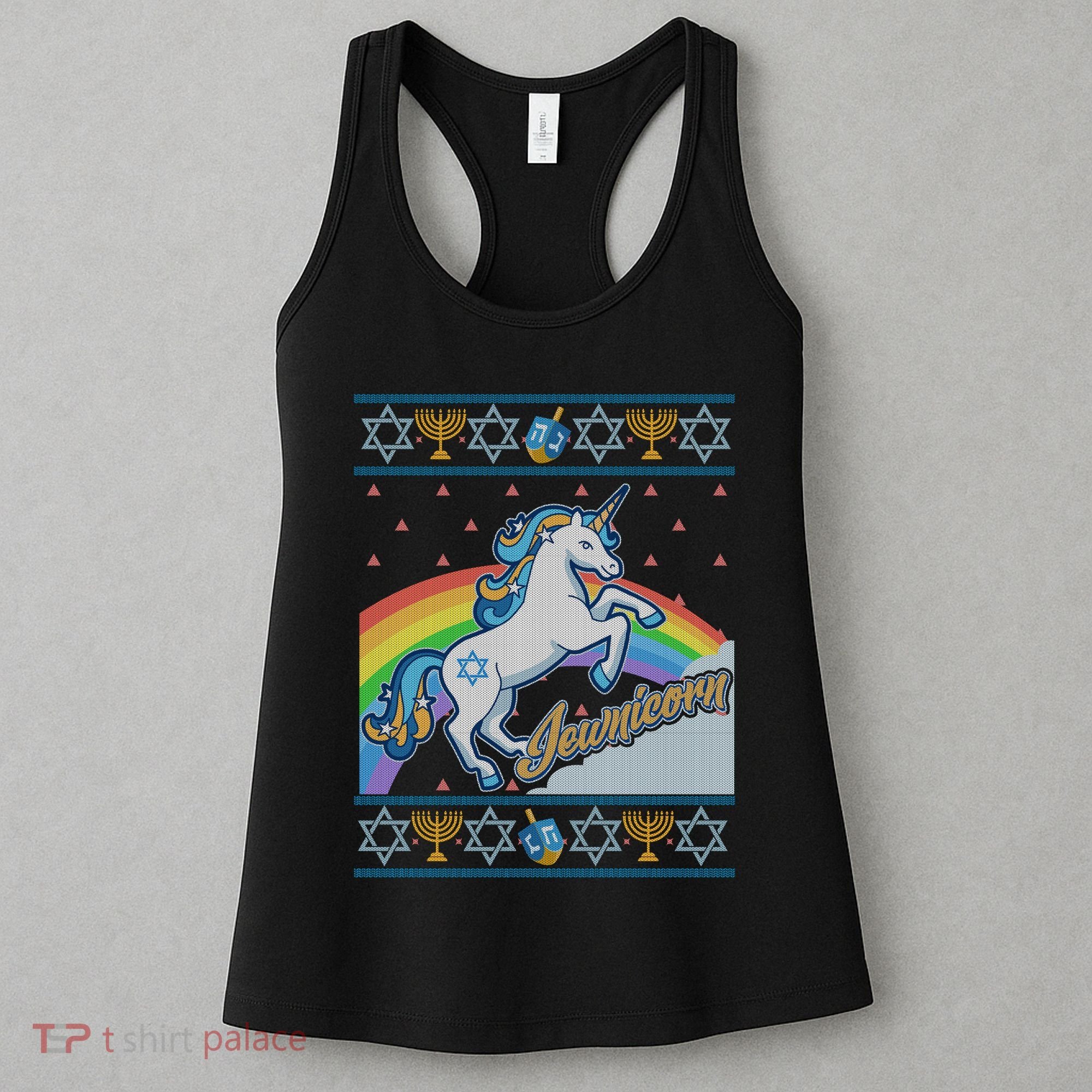 Funny Jewnicorn Unicorn Ugly Hanukkah Sweater Women's Tank Top