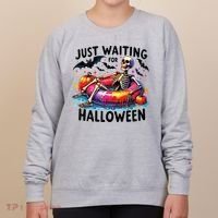 Funny Just Waiting For Halloween Skeleton Spooky Vibe Summer Women's Sweatshirt thumb 0