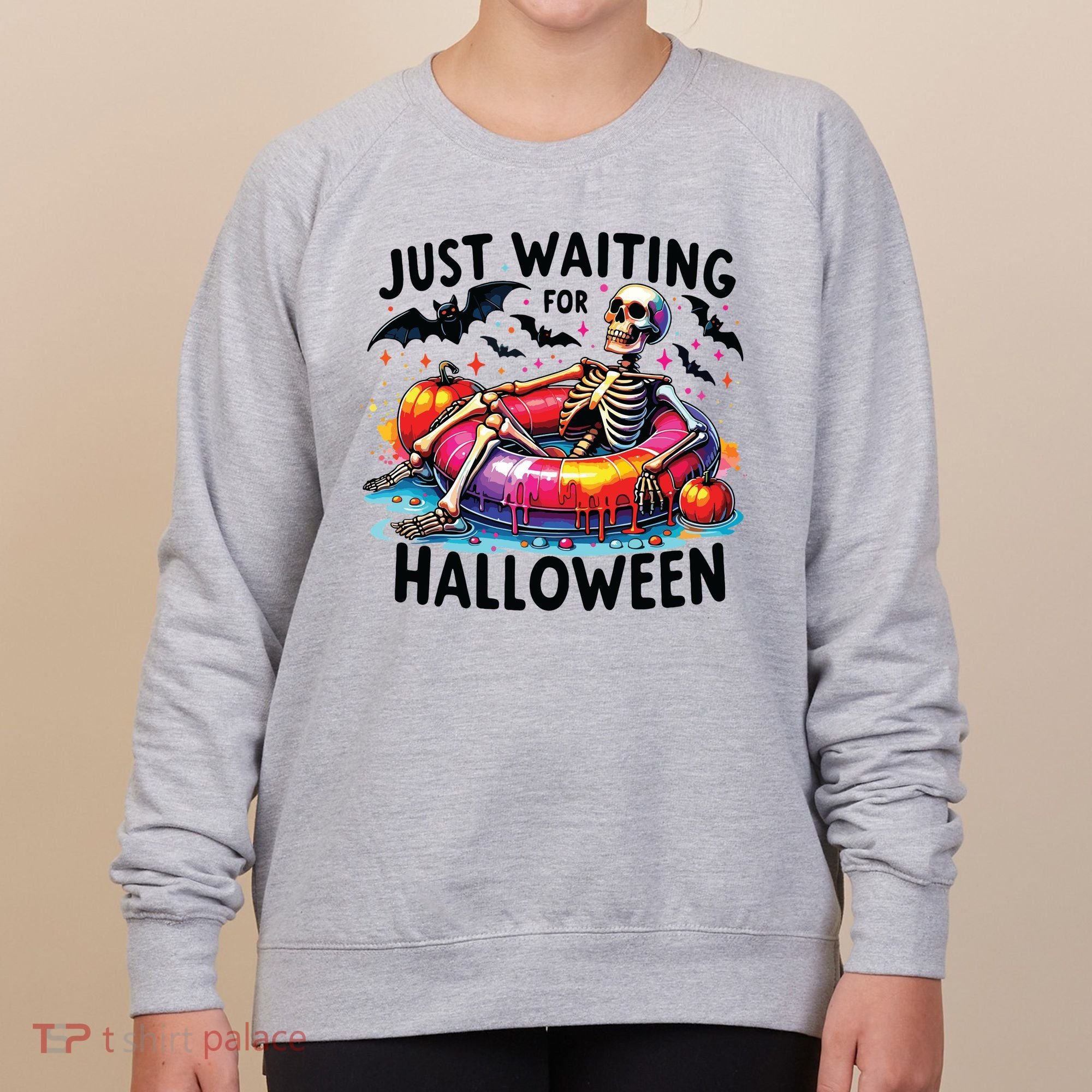 Funny Just Waiting For Halloween Skeleton Spooky Vibe Summer Women's Sweatshirt