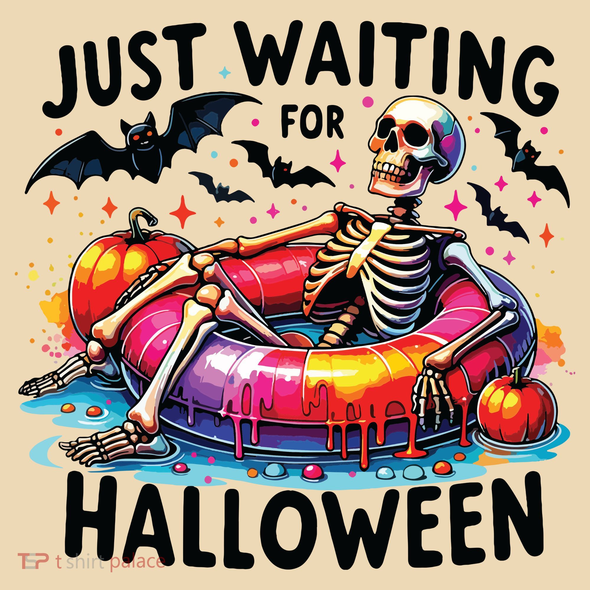 Funny Just Waiting For Halloween Skeleton Spooky Vibe Summer Tote Bag