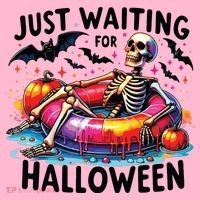 Funny Just Waiting For Halloween Skeleton Spooky Vibe Summer Coaster thumb 2