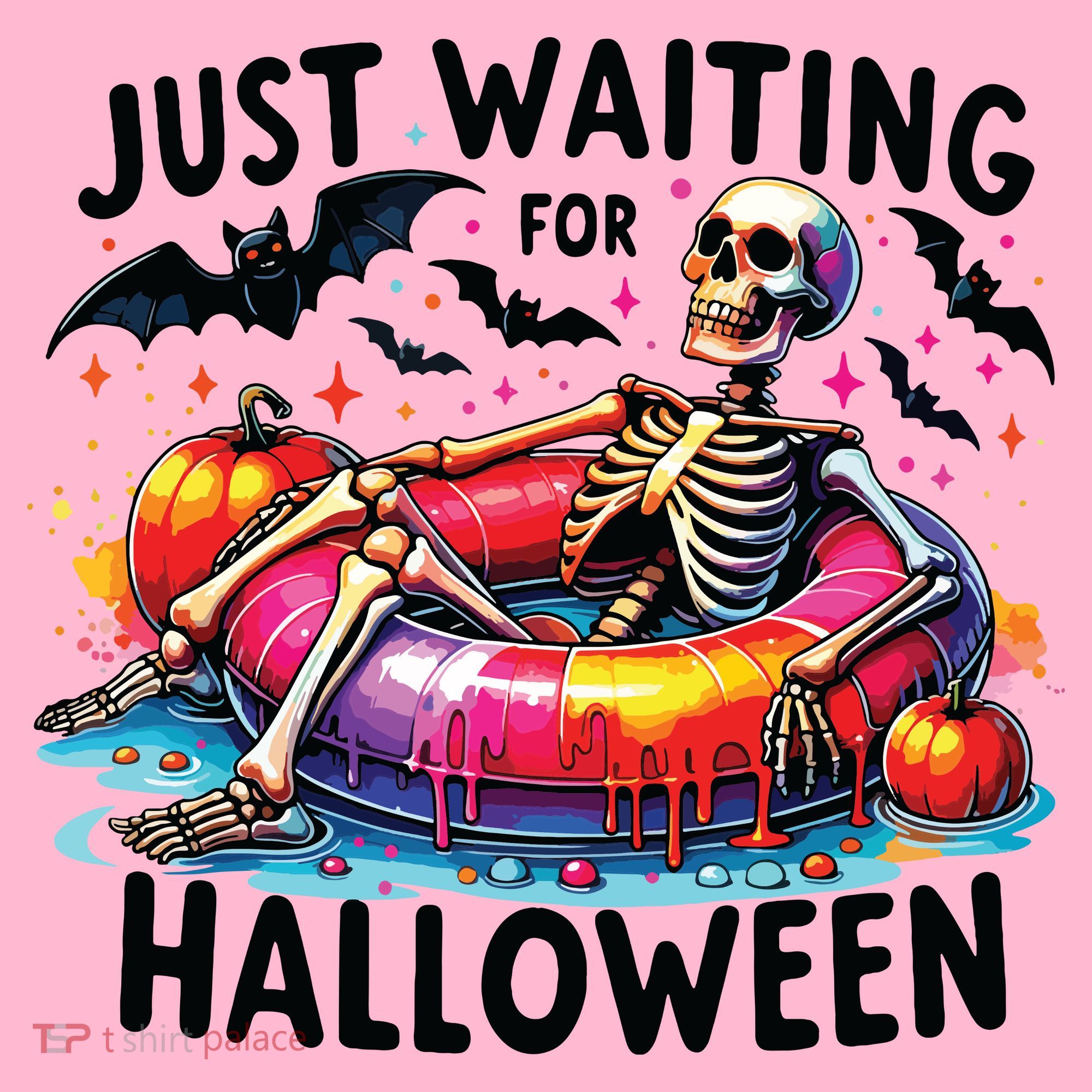 Funny Just Waiting For Halloween Skeleton Spooky Vibe Summer Coaster