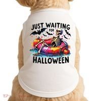 Funny Just Waiting For Halloween Skeleton Spooky Vibe Summer Doggie Tank thumb 0