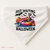 Funny Just Waiting For Halloween Skeleton Spooky Vibe Summer USA-Made Doggie Bandana thumb 0