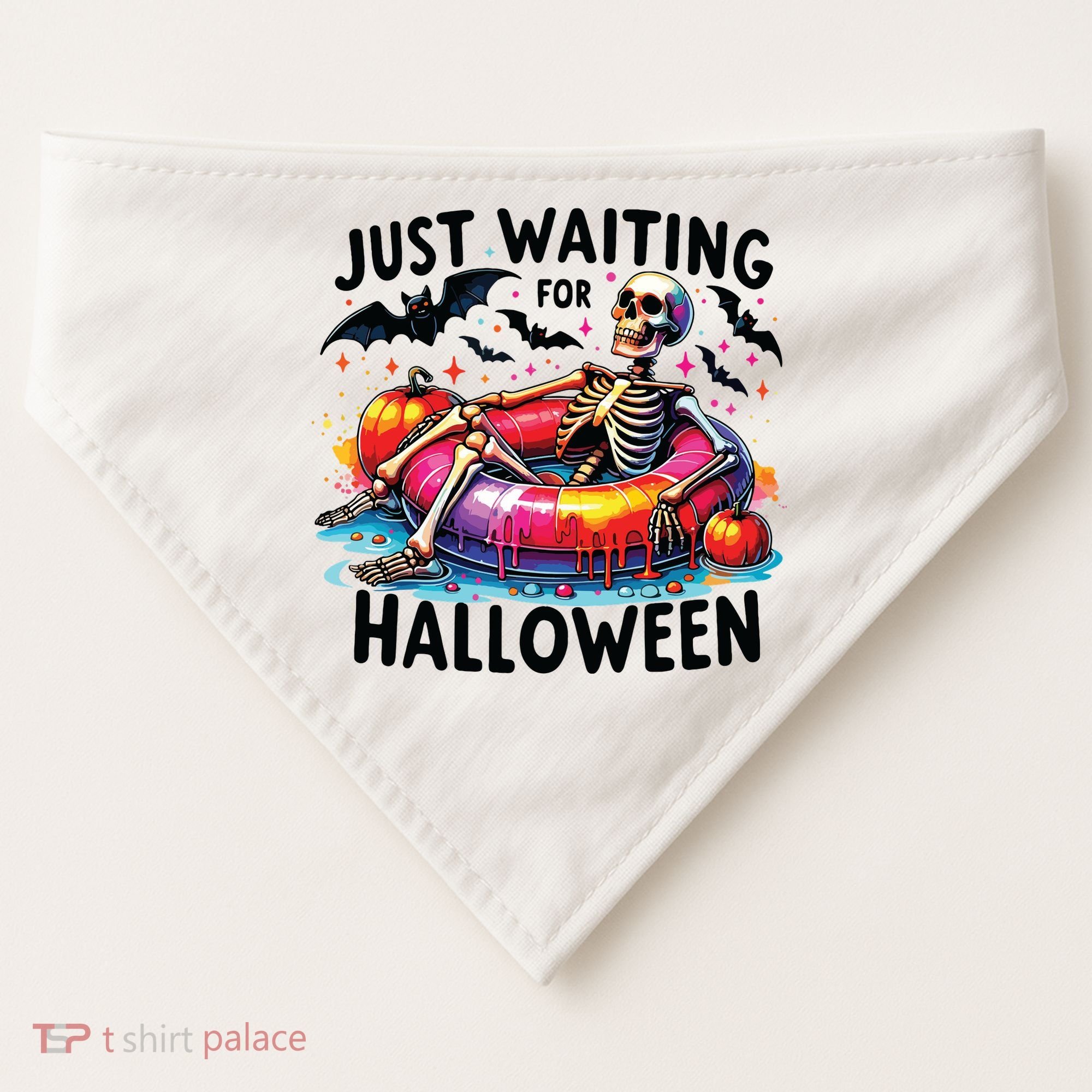 Funny Just Waiting For Halloween Skeleton Spooky Vibe Summer USA-Made Doggie Bandana