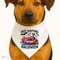 Funny Just Waiting For Halloween Skeleton Spooky Vibe Summer USA-Made Doggie Bandana thumb 1