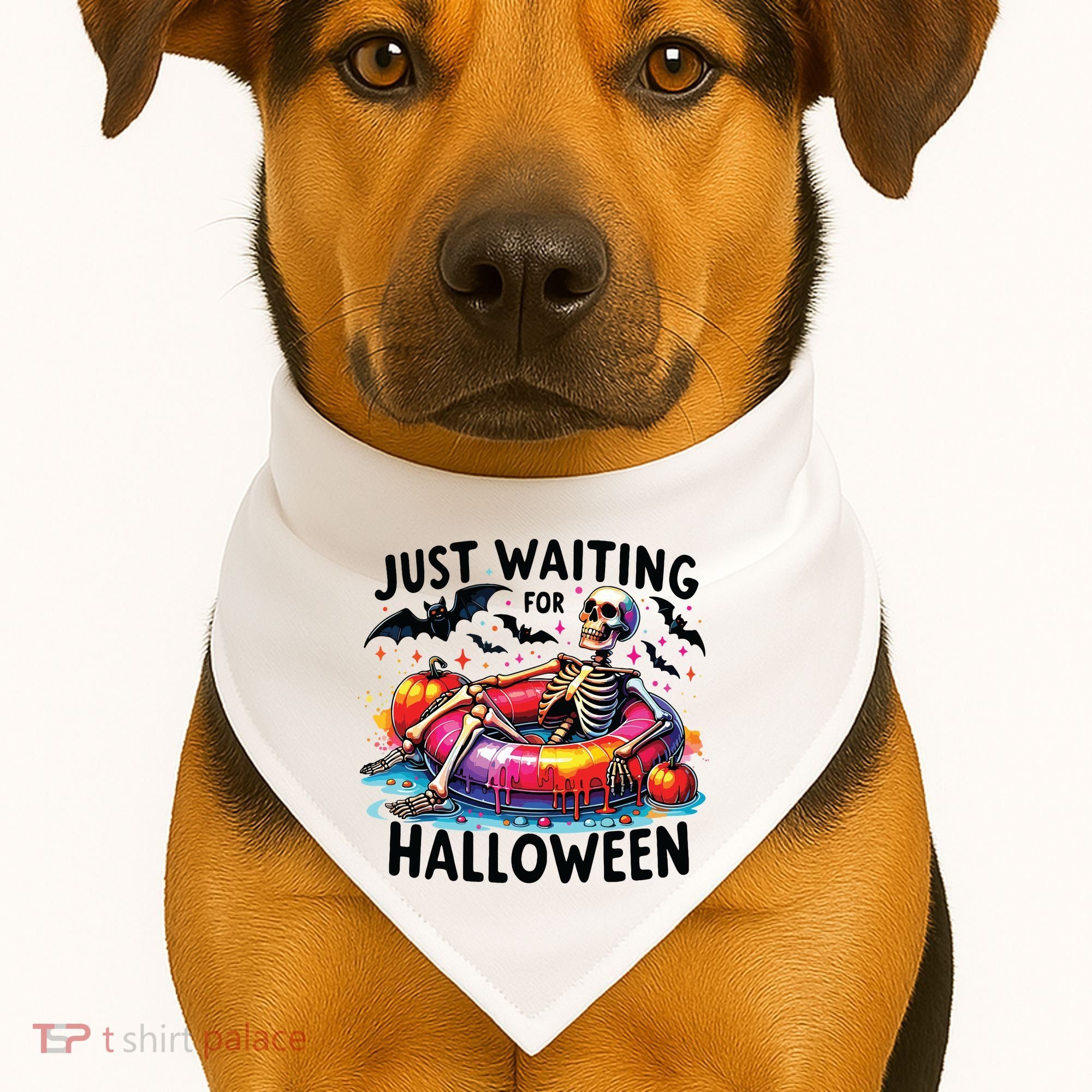 Funny Just Waiting For Halloween Skeleton Spooky Vibe Summer USA-Made Doggie Bandana