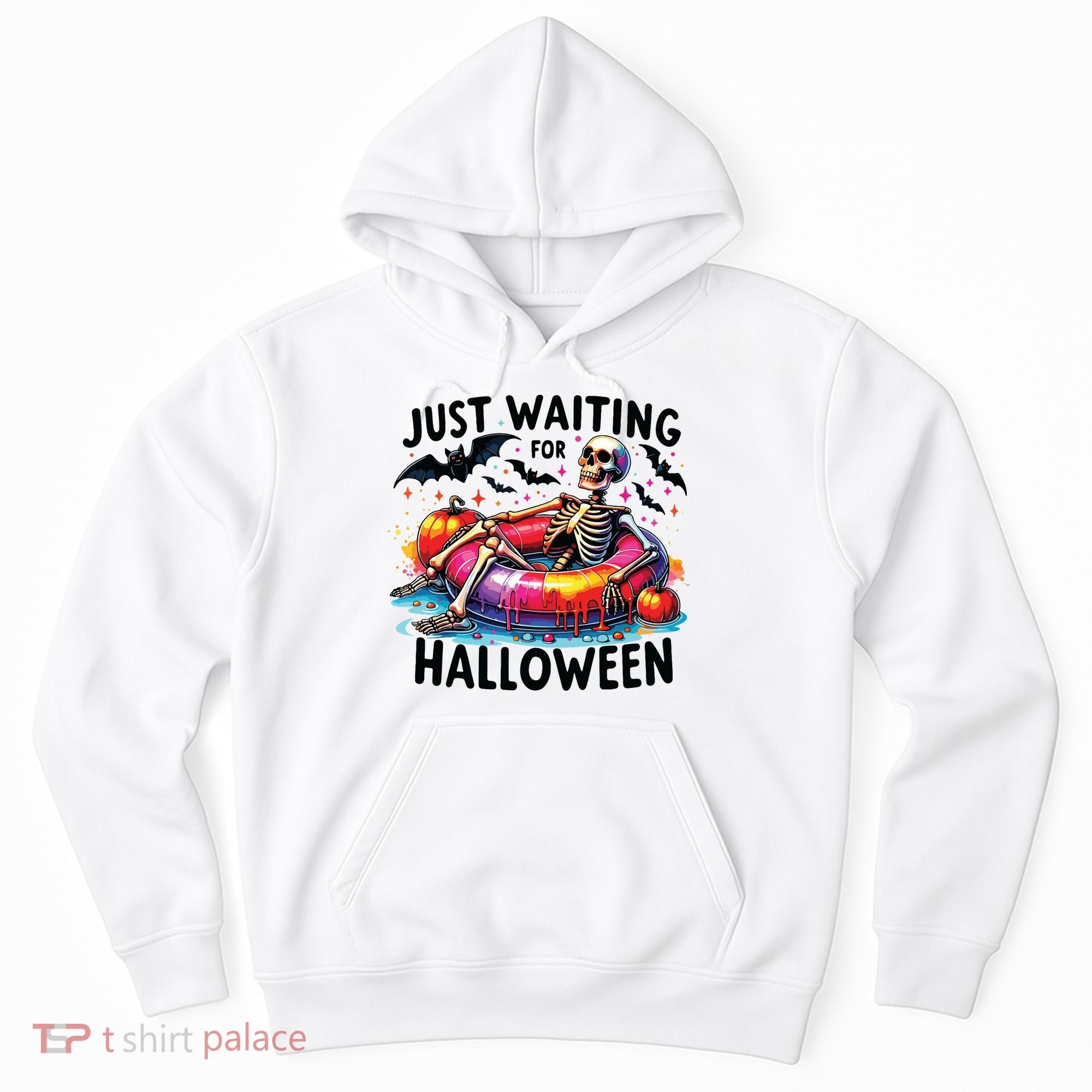 Funny Just Waiting For Halloween Skeleton Spooky Vibe Summer Hoodie
