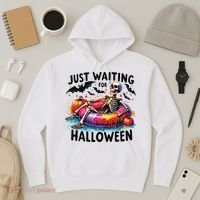 Funny Just Waiting For Halloween Skeleton Spooky Vibe Summer Hoodie thumb 3
