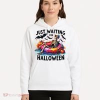 Funny Just Waiting For Halloween Skeleton Spooky Vibe Summer Hoodie thumb 5