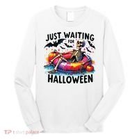 Funny Just Waiting For Halloween Skeleton Spooky Vibe Summer Long Sleeve Shirt thumb 0